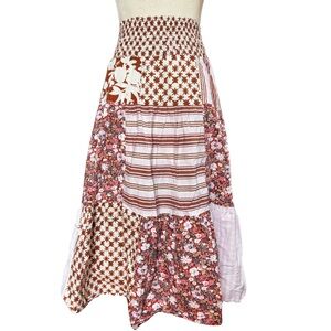Boho Patchwork Maxi Skirt - Pink & Brown Floral